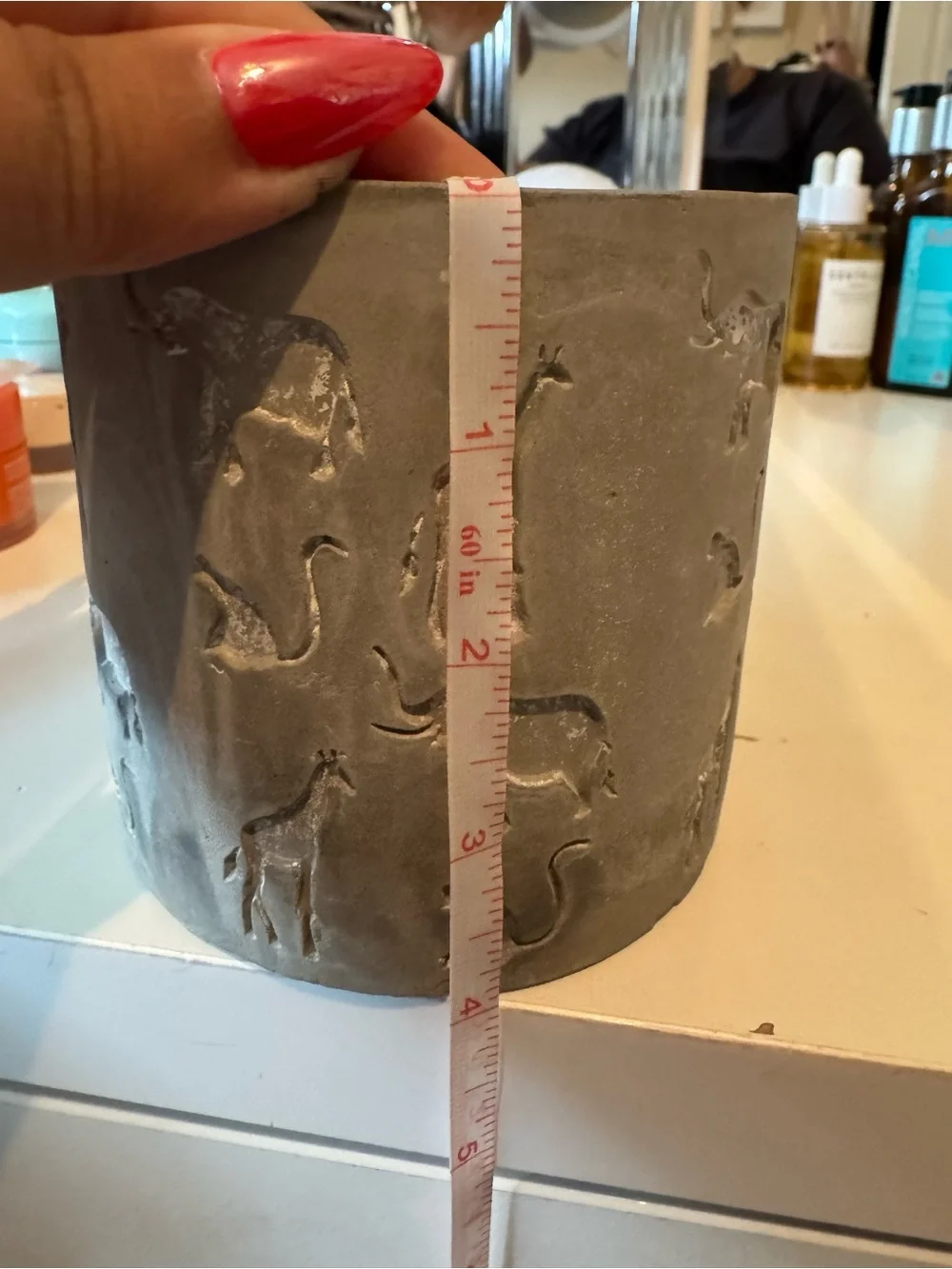 Gray Cement Safari Animal Planter Pot 4” Embossed Elephant Giraffe